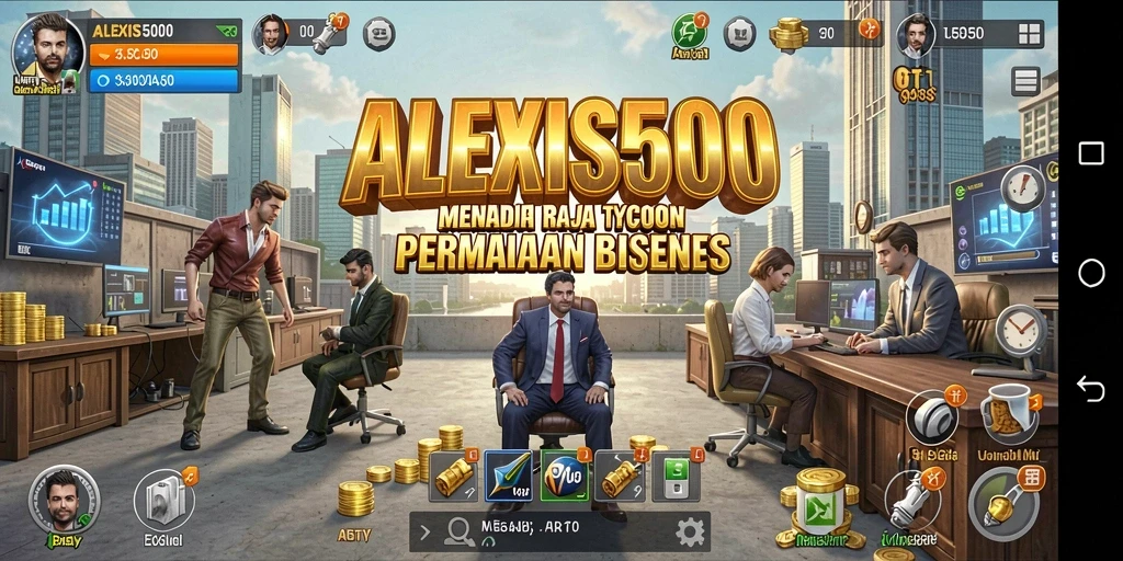 Screenshot ALEXIS500 menunjukkan gameplay seru dalam membangun kerajaan bisnis.
