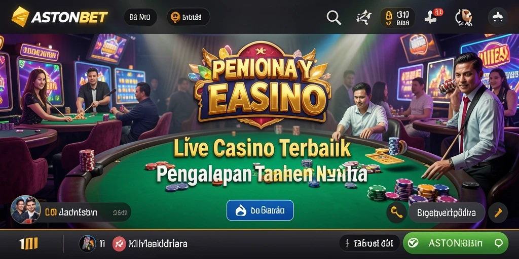 Screenshot gameplay ASTONBET menampilkan dealer langsung dan suasana kasino nyata.