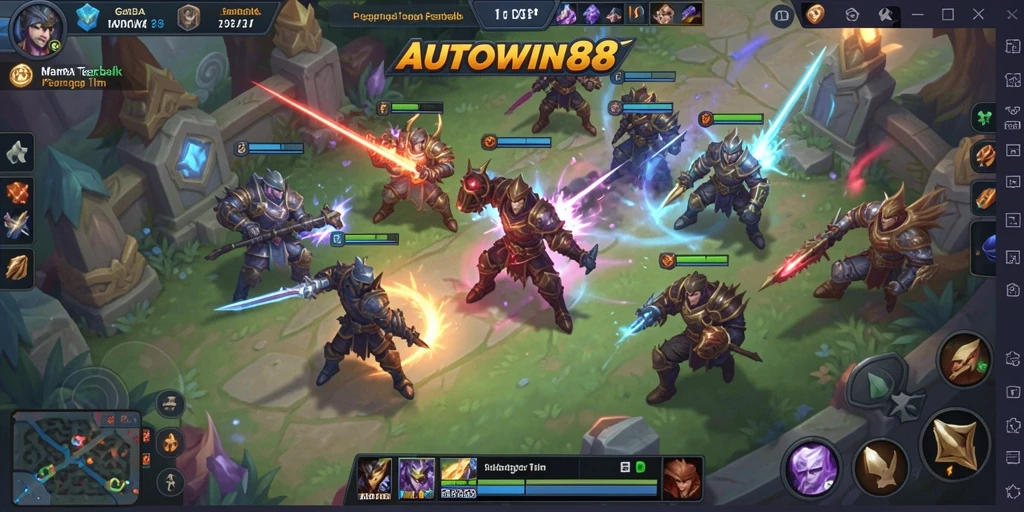 Tangkapan layar gameplay AUTOWIN88 dengan pertarungan tim yang seru.