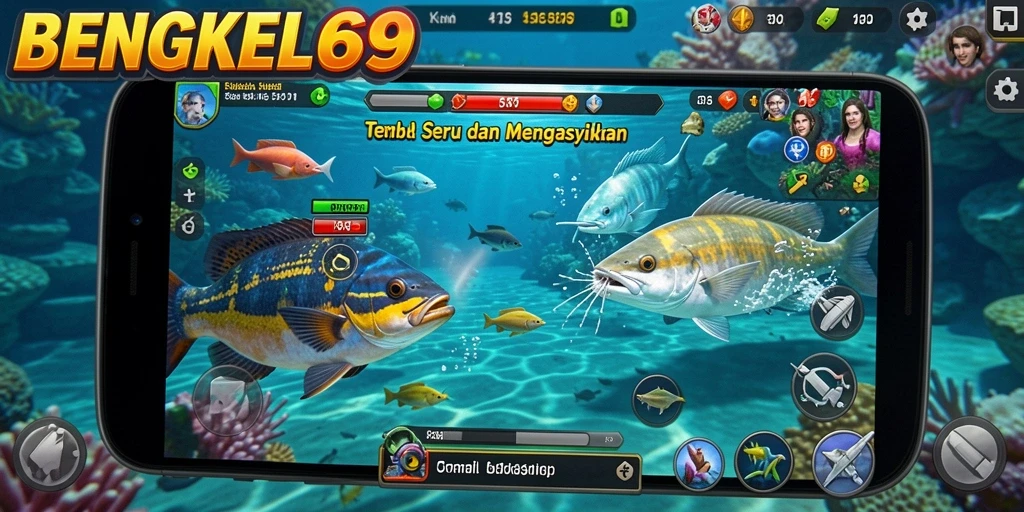 Tampilan gameplay seru dari BENGKEL69 saat menembak ikan.