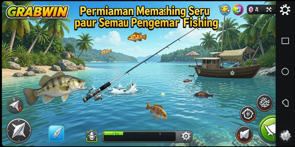 Tampilan gameplay memancing yang menakjubkan di GRABWIN.