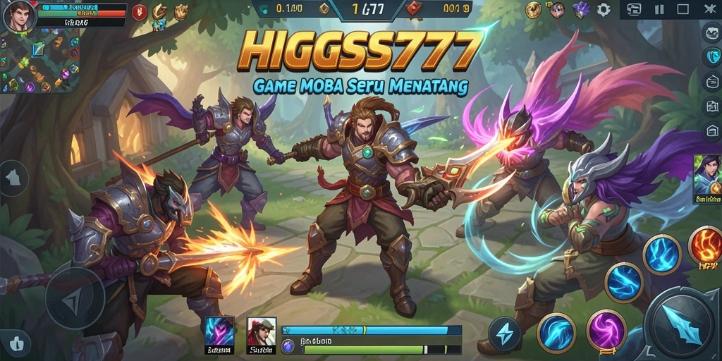 Tangkapan layar dari gameplay seru HIGGS777 di arena MOBA.