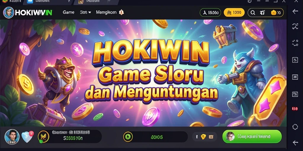 Screenshot gameplay HOKIWIN menampilkan mesin slot yang berwarna-warni.