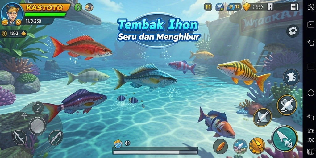 Gameplay seru KASTOTO dengan berbagai jenis ikan.