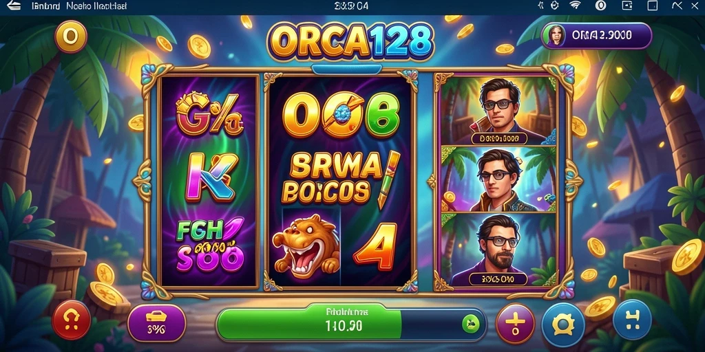 Screenshot gameplay ORCA128 yang menunjukkan momen kemenangan dalam Slot.