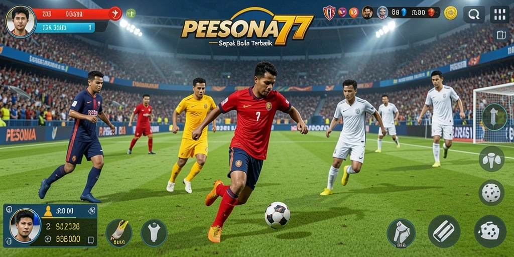 Gameplay PESONA77 menampilkan aksi sepak bola yang seru dan mendebarkan.
