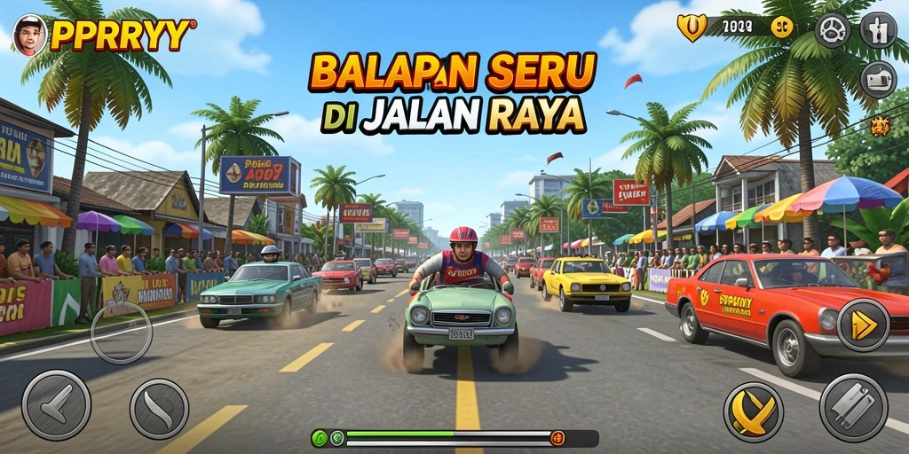 Tangkapan layar PPRRYY menunjukkan aksi balap yang mendebarkan.