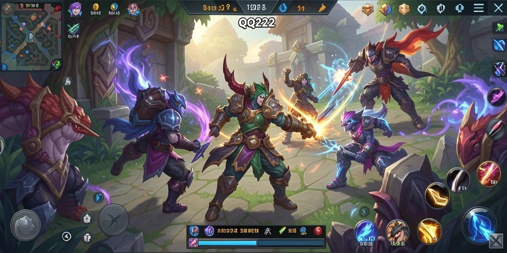 Tampilan gameplay seru di arena <strong>QQ222</strong> dengan karakter unik.