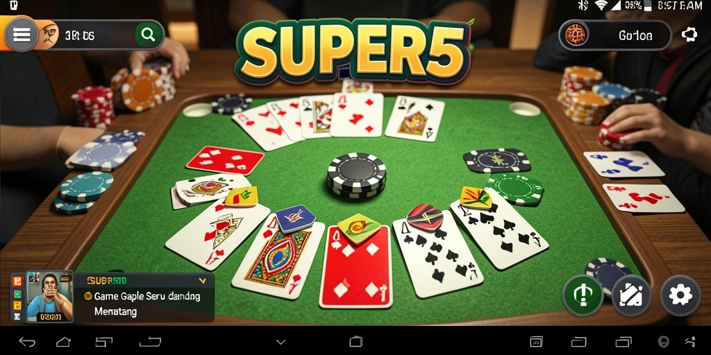 Screenshot gameplay SUPER5 dengan suasana Gaple yang menyenangkan.