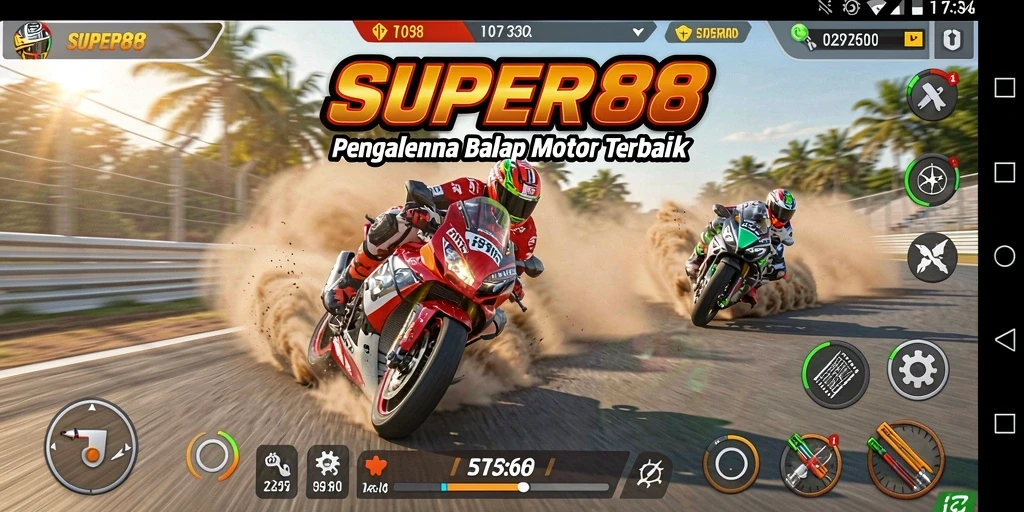 Gameplay SUPER88 yang intens dan mendebarkan saat balapan motor.